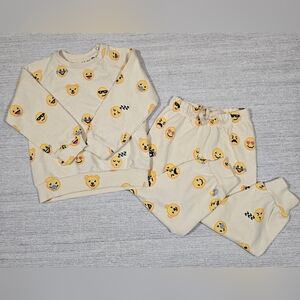 Molo Kids Happy Pixels Sweatshirt & Jogger Set Sz 92 18M-2Y Organic Cotton Emoji